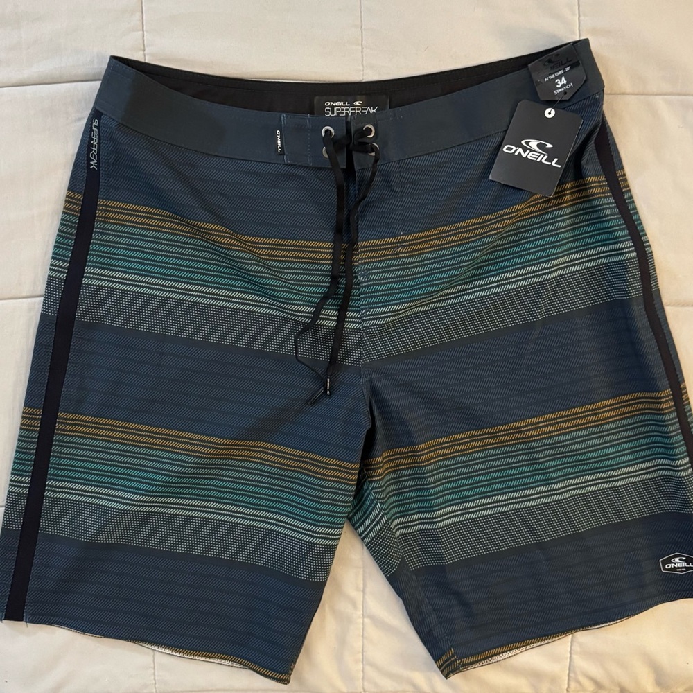 Brand New Men’s Blue & Green Super Freak Stretch O’Neill Boardshorts Size 34